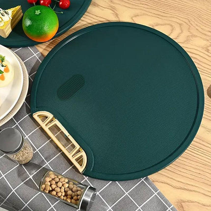 Round Green Plastic Kitchen Chopping Board Household Food Cutting Board Tool - 35cm.