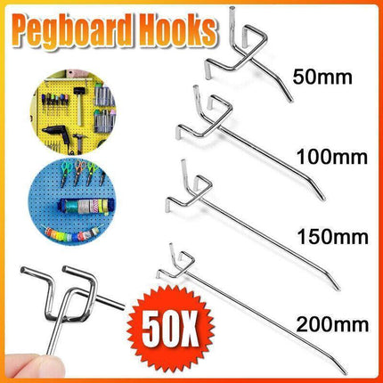50X Pegboard Hooks Metal Panel Valcano Peg Board Hook Steel 50 100 150 200 Mm - 10CM.
