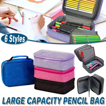 Large Capacity Waterproof Pen Pouch Pencil Case Student Stationery Storage Bag - Blue.