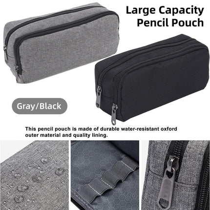 Large Capacity Pencil Case Double Layer for Primary School Students Creative Bag - Grey.