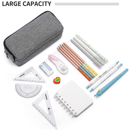 Large Capacity Pencil Case Double Layer for Primary School Students Creative Bag - Grey.