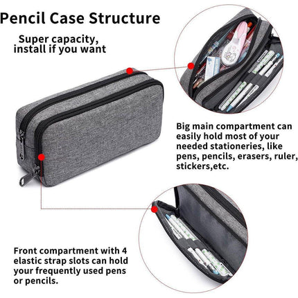 Large Capacity Pencil Case Double Layer for Primary School Students Creative Bag - Grey.