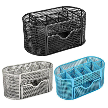 Creative Metal Desktop Pen Holder Multi-function Storage Box Organizer Rack - Grey.