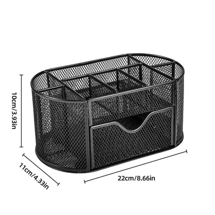 Creative Metal Desktop Pen Holder Multi-function Storage Box Organizer Rack - Grey.