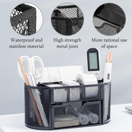 Creative Metal Desktop Pen Holder Multi-function Storage Box Organizer Rack - Grey.