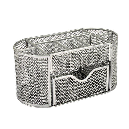 Creative Metal Desktop Pen Holder Multi-function Storage Box Organizer Rack - Grey.