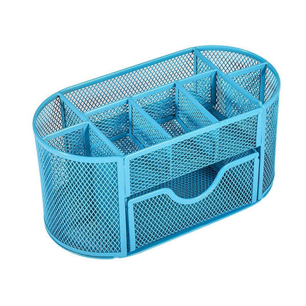 Creative Metal Desktop Pen Holder Multi-function Storage Box Organizer Rack - Grey.