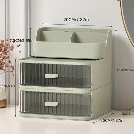 Drawer Storage Box Stationery Cosmetic Organizer Multi Purpose Desktop Holder - Green.