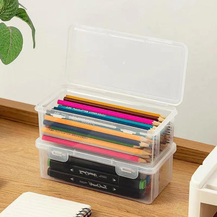 Transparent Stationery Organiser Box with Lid Pencil Pen Case Holder 4pcs Set.