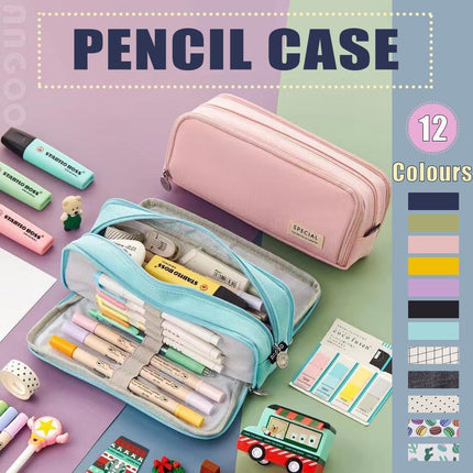 Zipper Pencil Case Large Capacity Storage Bag School Stationery Makeup Organizer - Dark Grey.