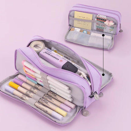 Zipper Pencil Case Large Capacity Storage Bag School Stationery Makeup Organizer - Dark Grey.