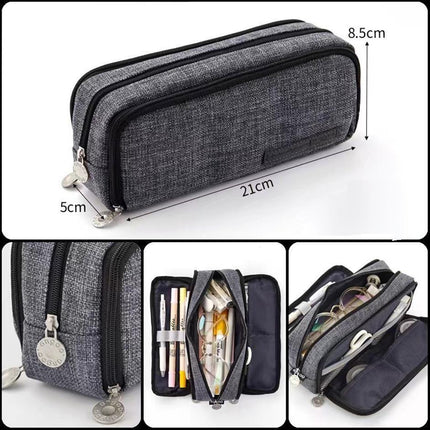 Zipper Pencil Case Large Capacity Storage Bag School Stationery Makeup Organizer - Dark Grey.