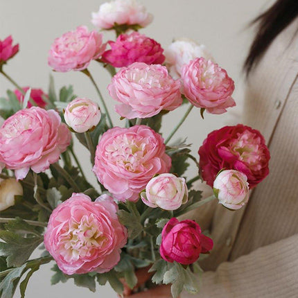 5pcs Artificial Peony Silk Flowers Bouquet Decor Faux Floral Arrangements - Champagne.
