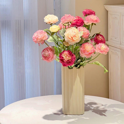 5pcs Artificial Peony Silk Flowers Bouquet Decor Faux Floral Arrangements - Champagne.