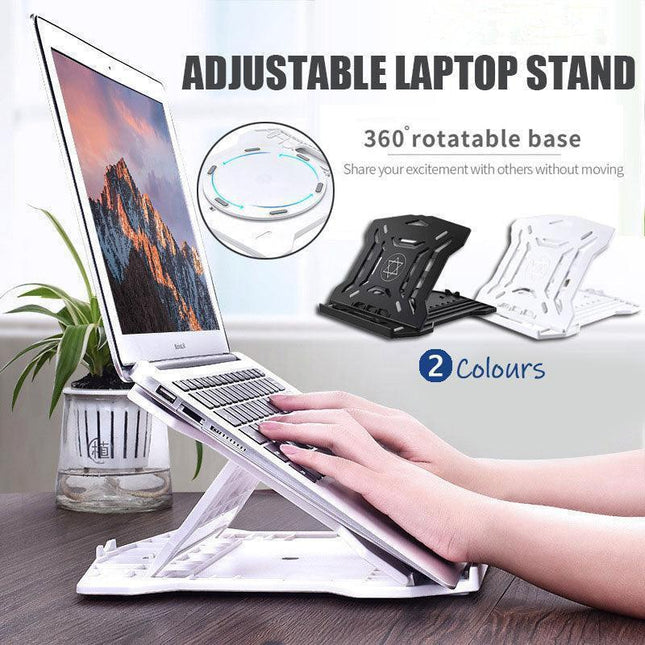 Adjustable Laptop Stand with 360-Degree Base for Desk Riser Home Office Holder - Black.