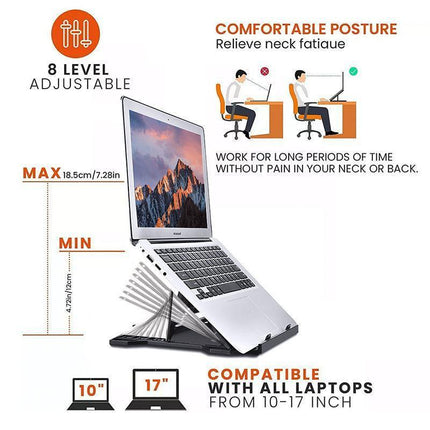 Adjustable Laptop Stand with 360-Degree Base for Desk Riser Home Office Holder - Black.