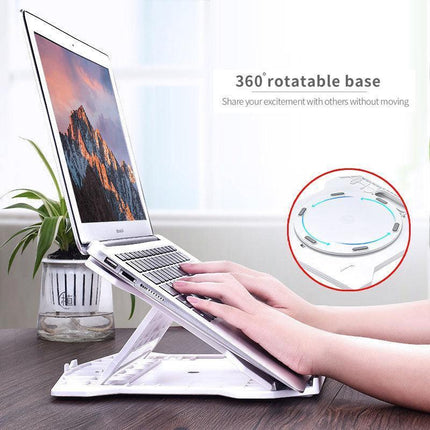 Adjustable Laptop Stand with 360-Degree Base for Desk Riser Home Office Holder - Black.
