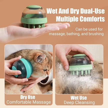 2PCS Pet Cleaning Brush Bath Massage Gel Dispenser Cats Dogs Grooming Tool - Blue.