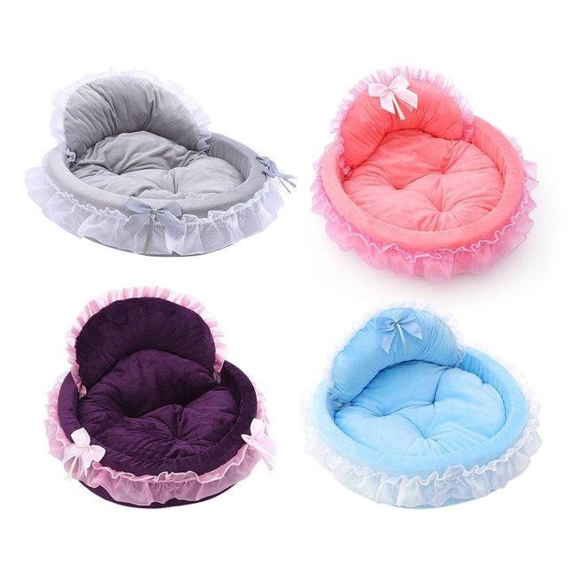Princess Pet Kennel Soft Comfortable Cat and Dog Bed House for Small Pets - Grey.