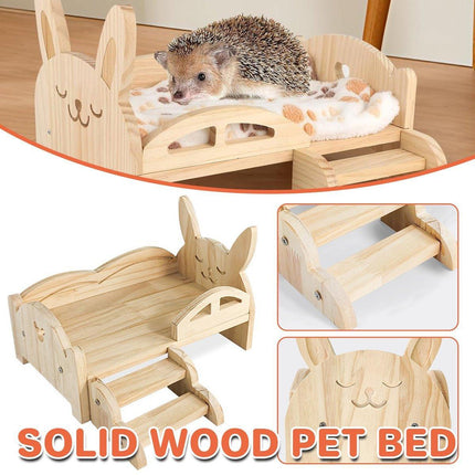 Wooden Rabbit Bed Small Animal Pet Cot Durable Sleeping Platform for Indoor Use.