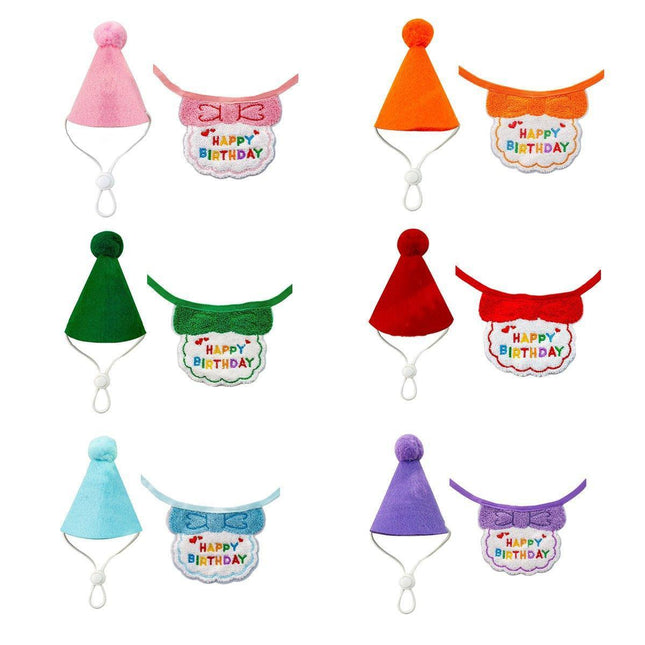Pet Birthday Dog Cat Bib Scarf Hat Accessory Dogs Cats Celebration - Green.