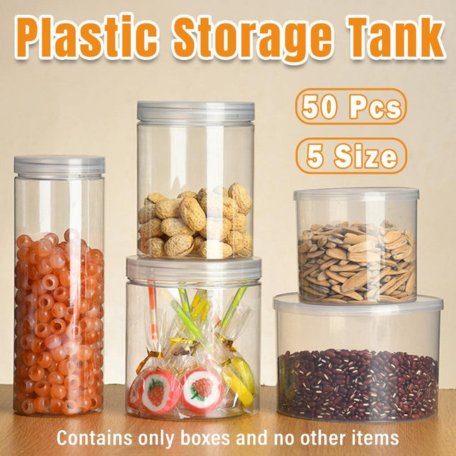 Wide Mouth Plastic Food Bottles 50pcs Transparent Sealed Storage Tanks Container - 8.5cm x 20cm.