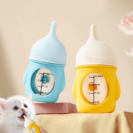 Silicone Pet Milk Feeding Bottle with Scale for Small Puppies and Kittens 20ml 80ml - 20ml-Blue.