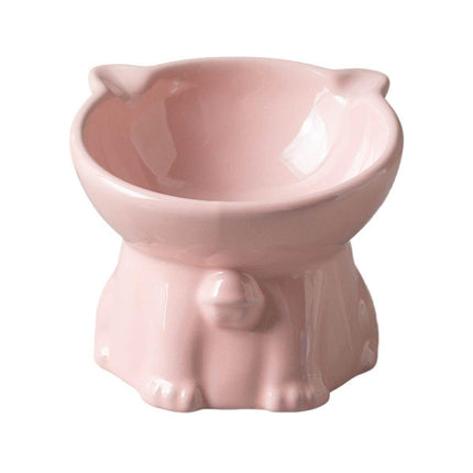 Ceramic Cat Bowl Cute Tall Raised Cat Food Bowl for Pets Eating Comfortably - Green.