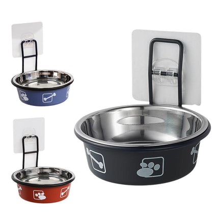 Stainless Steel Pet Bowl Hanging Cat Food Water Bowl Durable for Dogs and Cats - Black-14cm.