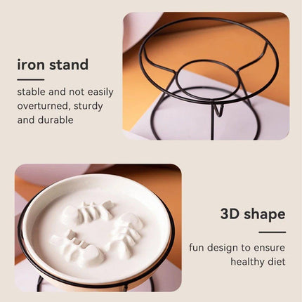 Ceramic Cat Bowl Slow Feeder Pet Food Tray for Cats and Dogs Non Slip Design - Black Bowl-Black Tray Rack.