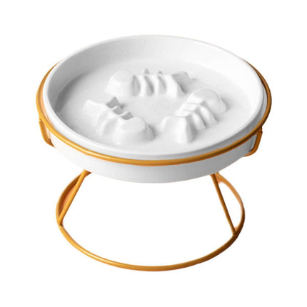 Ceramic Cat Bowl Slow Feeder Pet Food Tray for Cats and Dogs Non Slip Design - Black Bowl-Black Tray Rack.