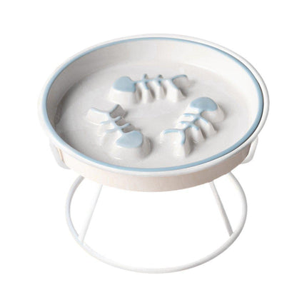 Ceramic Cat Bowl Slow Feeder Pet Food Tray for Cats and Dogs Non Slip Design - Black Bowl-Black Tray Rack.
