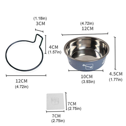 Stainless Steel Pet Bowl Hanging Cat Food Water Bowl Durable for Dogs and Cats - Blue-12cm.