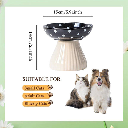 Pet Elevated Mushroom Bowl Ceramic Cat Dog Bowl Dish Food Feeder Raised Cat Bowl - Red.