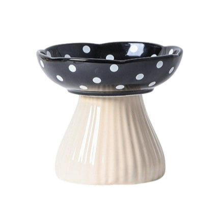 Pet Elevated Mushroom Bowl Ceramic Cat Dog Bowl Dish Food Feeder Raised Cat Bowl - Red.