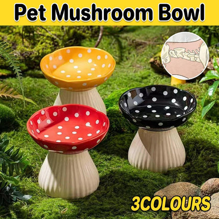 Pet Elevated Mushroom Bowl Ceramic Cat Dog Bowl Dish Food Feeder Raised Cat Bowl - Yellow.