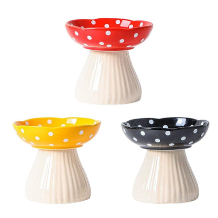 Pet Elevated Mushroom Bowl Ceramic Cat Dog Bowl Dish Food Feeder Raised Cat Bowl - Yellow.