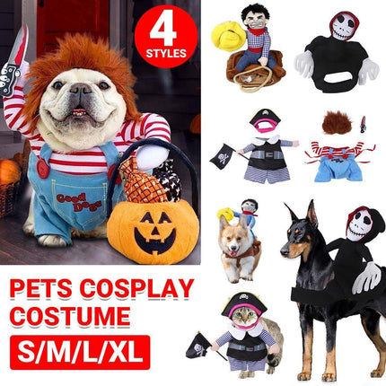 Halloween Dog Costume Pet Accessories Funny Dress Up for Small Medium Dogs - Little Devil Riding-M.