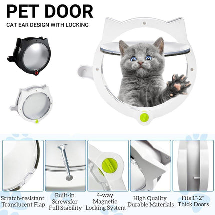 Cat Ear Pet Door for Cats and Dogs Easy In and Out Access Durable Pet Supplies - White.