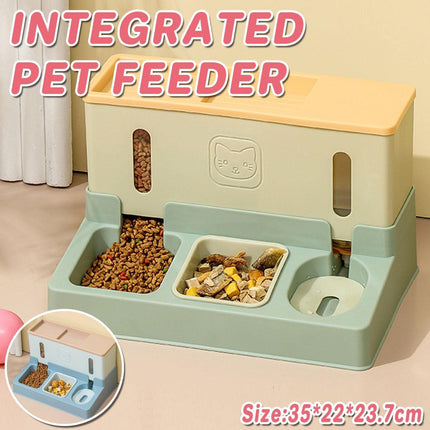 All in One Pet Feeding Bowl Cat Dog Water and Food Feeder Automatic Dispenser - Blue.