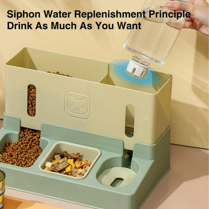 All in One Pet Feeding Bowl Cat Dog Water and Food Feeder Automatic Dispenser - Blue.