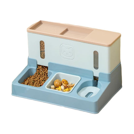 All in One Pet Feeding Bowl Cat Dog Water and Food Feeder Automatic Dispenser - Blue.