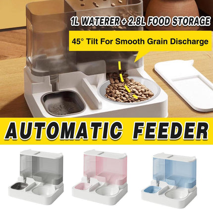Automatic Cat Feeder Water Dispenser All in One Plastic Bowl for Cats and Dogs - Pink.