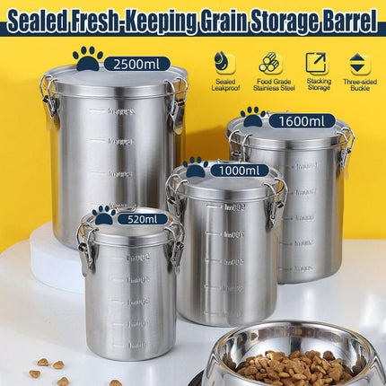 Stainless Steel Pet Food Storage Bucket Dog Cat Grain Container Bin Kitchen - 1000ml.