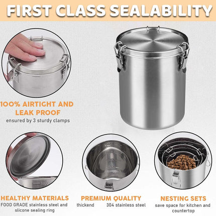 Stainless Steel Pet Food Storage Bucket Dog Cat Grain Container Bin Kitchen - 1000ml.