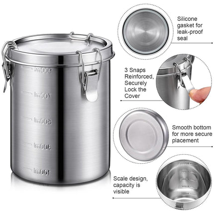 Stainless Steel Pet Food Storage Bucket Dog Cat Grain Container Bin Kitchen - 2500ml.