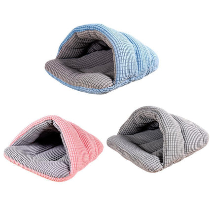 Pet Kennel Sleeping Bag Semi Enclosed Bed for Small Animals Cats and Puppies - Blue.
