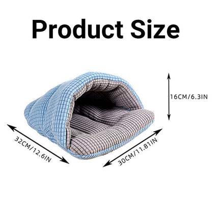 Pet Kennel Sleeping Bag Semi Enclosed Bed for Small Animals Cats and Puppies - Blue.