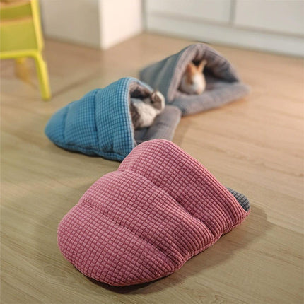 Pet Kennel Sleeping Bag Semi Enclosed Bed for Small Animals Cats and Puppies - Blue.