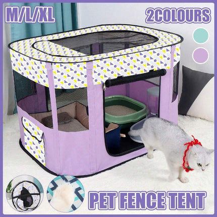 Foldable Cat Dog Kennel Pet Delivery Cage Portable Pet Fence Tent - Cyan-M.